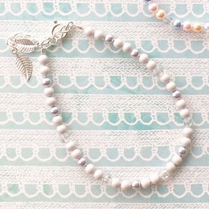 Silver Swarovski Elements Pearl Bracelet — Faux Pearl Beads, Adjustable Bracelet